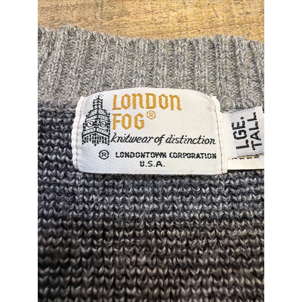 VTG London Fog Mens Argyle V-Neck Sweater Gray Solara, Wool, Mohair USA 80's/90s - Picture 3 of 10